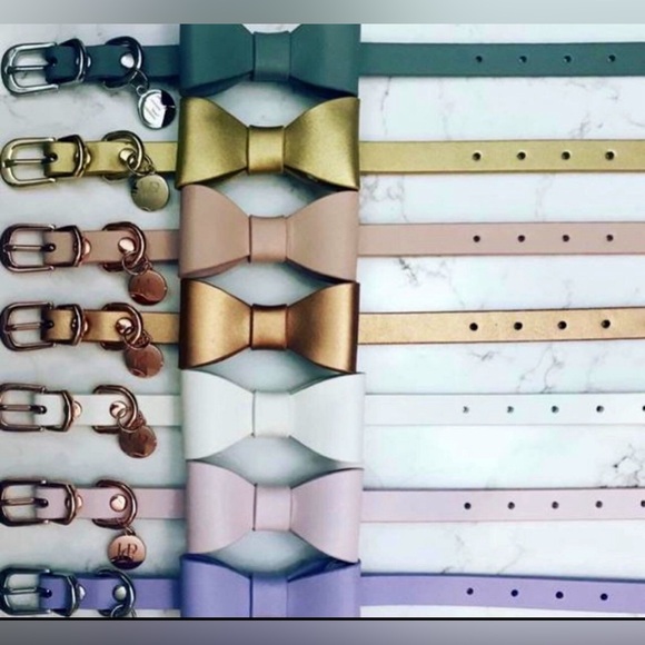 Gold Leather Dog Collar | Gold Hardware and Removable Bow | Small - Picture 14 of 15